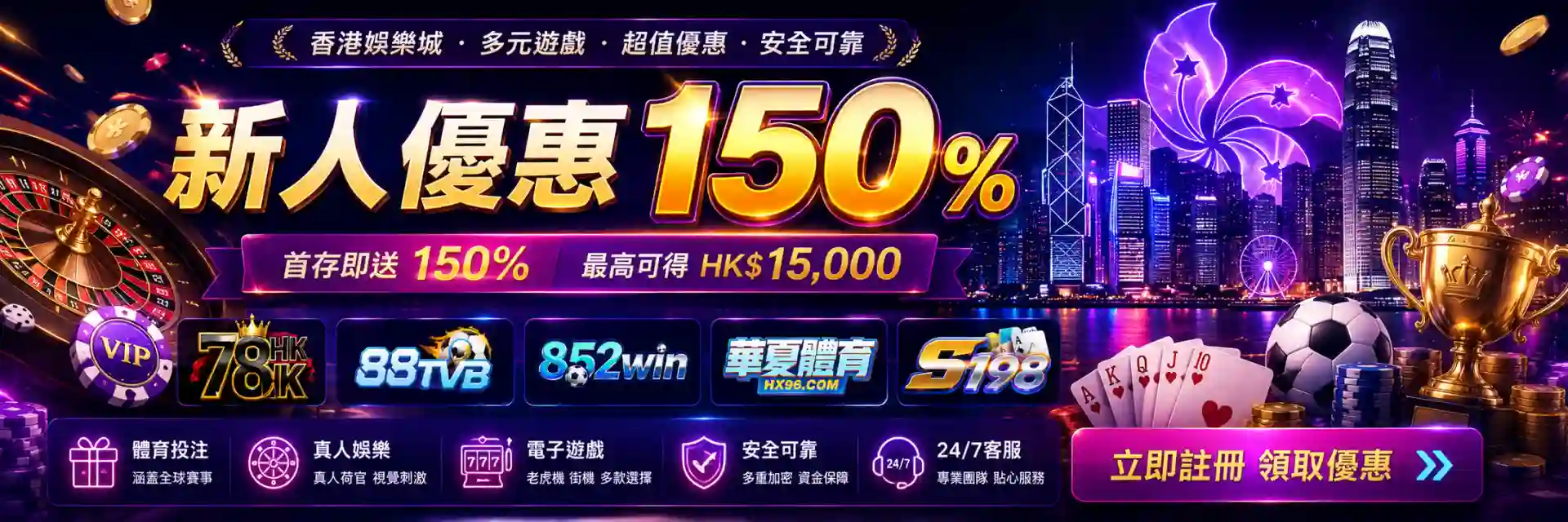 香港娛樂城新人優惠150%活動海報