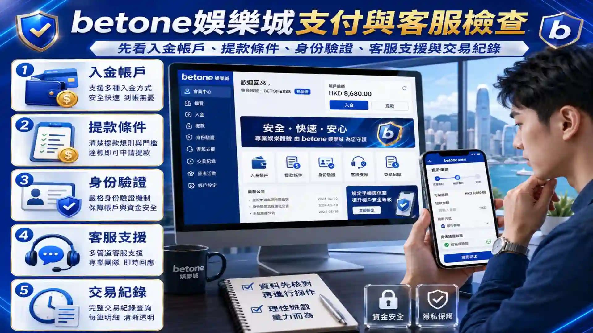 香港玩家從入金帳戶、提款條件、身份驗證、客服支援與交易紀錄角度檢查betone娛樂城